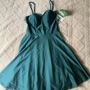 Teal Spaghetti Strap Dress with Rhinestone Accents